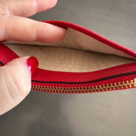 Kate Spade Bright Red Saffiano Leather Zip Top Card Holder Keychain Wallet - Picture 4 of 8